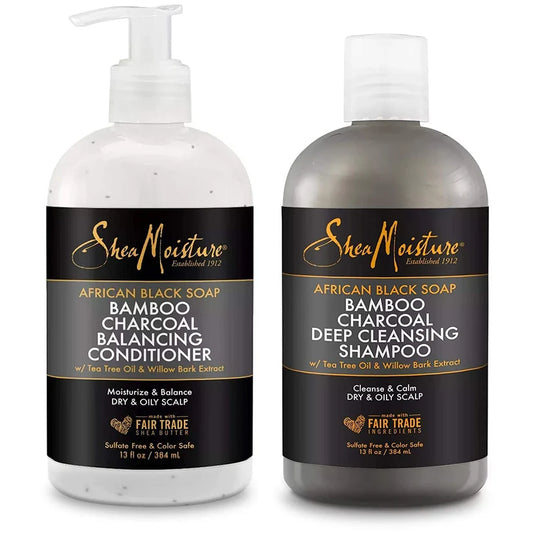 SheaMoisture African Black Soap & Bamboo Charcoal – Scalp Relief Duo (Schampo & Balsam)